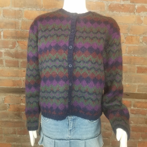 VTG Women's Sweater Cardigan Fuzzy Mohair Blend - Picture 2 of 7